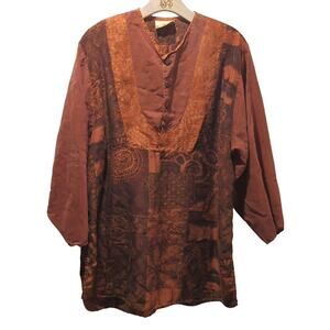 URU Southwestern Silk Blouse Women's One Size 100% Silk Rayon Artsy Desert
